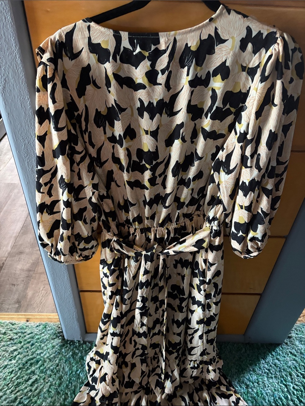 MELLODAY Black and Cream Printed Ruffle Midi Dress - Picture 4 of 5